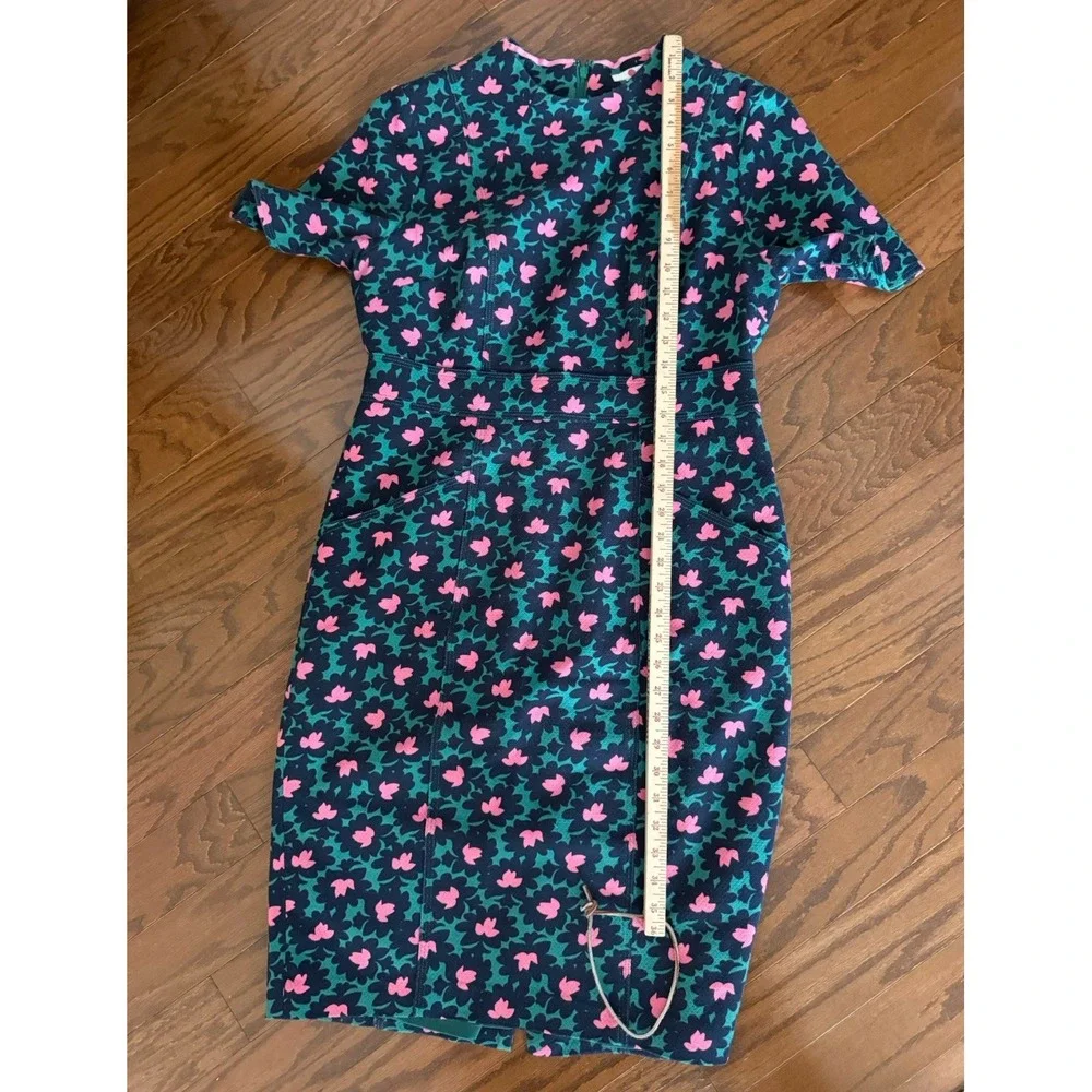 Boden Louise Textured Forest Bloom Midi‎ Sheath Dress Pockets Size 10 Green Pink - Picture 13 of 13